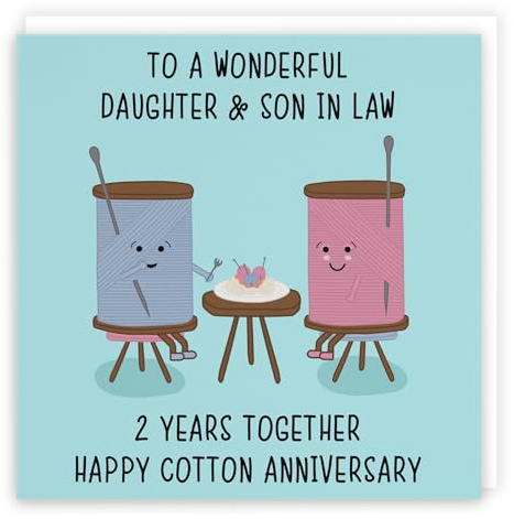Hunts England - Daughter And Son In Law 2nd Anniversary Card - Fun Cute Anniversary Card - 2 Years Together - Happy Cotton Anniversary - Iconic Collection