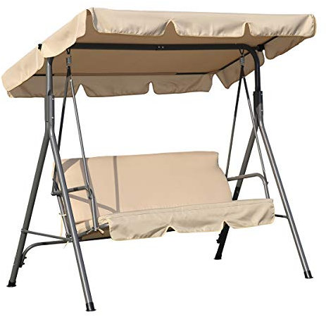 YIUHART 3 Seater Swing Chair with Adjustable Roof for Outdoor Garden Patio Balcony Poolside Park 169x110x152cm (Beige)