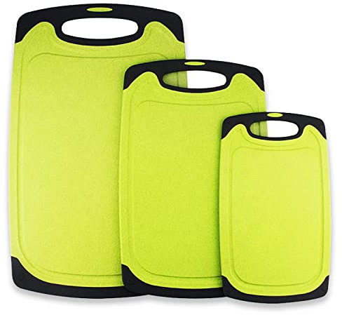 KLEX EcoWheat Schneidebrett für die Küche (3er-Set), BPA-frei, lebensmittelechtes Weizenstroh, PP-Material, Schneidebretter in 3 Größen, rutschfestes Design mit einfachem Griff, Grün