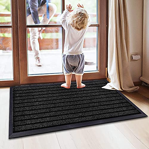Shop Direct 24 Waterproof Rubber Door Mat - PVC Non Slip Backed Washable Dirt Grabber Mat Dog Muddy Paws Carpet Runner Rug Kitchen Front or Back Door (Black,45 x 75 cm (1 ft 4 in x 2 ft 5 in))