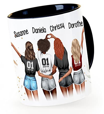 4SpecialMe® Tasse Beste Freundinnen 4 personalisiert Geschenk Freundschaft Frauen BFF Best Friends Inner-Schwarz Keramik-Tasse