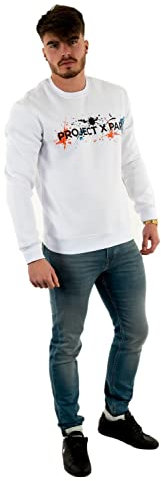 Project X Paris Sweat col Rond avec Logo et Taches de Peinture en Impression Blanc S