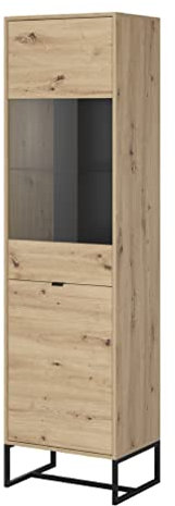 BIM Furniture Standvitrine Amber AWT53 Handwerker Eiche schwarz Metall Vitrine Buffet Bücherregal