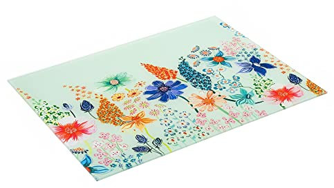 Muldale Elsie's Garden MD09WS Planche à découper en verre trempé antidérapant pour plan de travail de cuisine Protection idéale des surfaces de travail ou de table Vert rosée