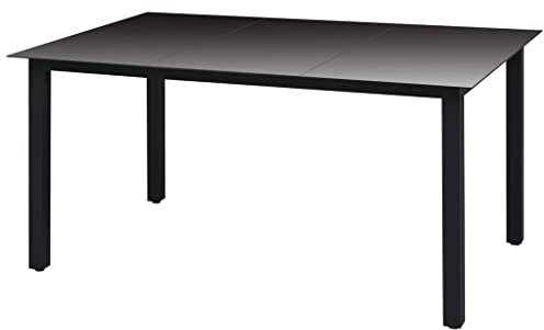 INLIFE Mesa de comedor de jardín de cristal y aluminio, 150 x 90 x 74 cm, color negro