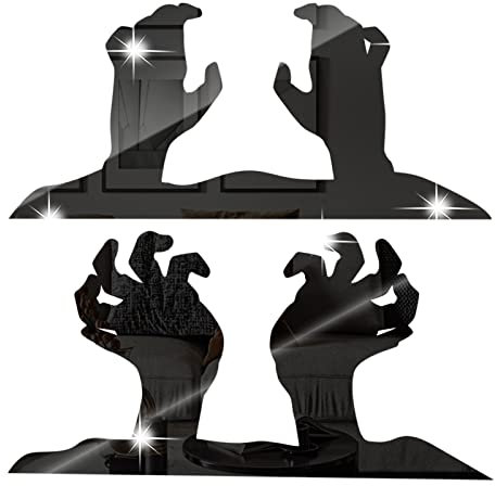 Halloween Teufel Hand Spiegel Aufkleber Horror Wohnzimmer Dekorativer Acryl Wandaufkleber Filz Fensterbild (B, One Size)