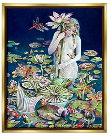 Stupell Industries Sheila Wolk Meerjungfrau unter Seerosen, florales Teich, Design