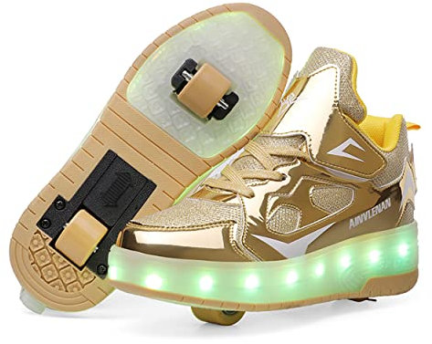 Heelystong Junge Mädchen Schuhe Kinderschuhe mit Rollen LED Leuchtend Doppelrad schuheltraleicht Outdoor Schuhe 7 Farbe Farbwechsel Rädern Gymnastik Blinkend Sneaker