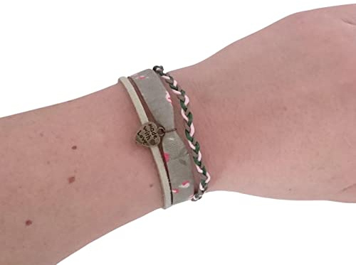 Bracelet liberty tissu, suédine, coton, couleur Kaki/rose/vert et sa breloque