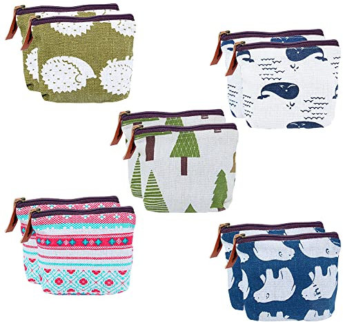 Rebanky 10 Stück Mini Geldbeutel Täschchen Kleines Täschchen mit Reißverschluss Geldbeutel Stoff Klein Mini Geldbörse Canvas für Frauen Mädchen