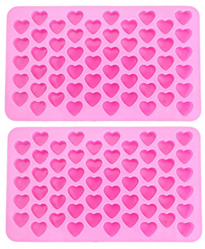 2 Pack Silicone Mini Heart Molds, 55 Holes Non‑stick Ice Cube Heart Molds Gummy Heart Molds Mini Heart Shape Mold for Baking Silicone Molds for Candy Chocolate Soap Jelly Cake Heart Ice Tray (Pink)