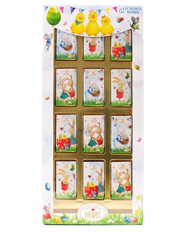 Heidel Ostergrüße Choco-Minis im 12er Set 36g, Premium Mini Vollmilchschokoladen-Tafeln, Ideal als Ostergeschenk