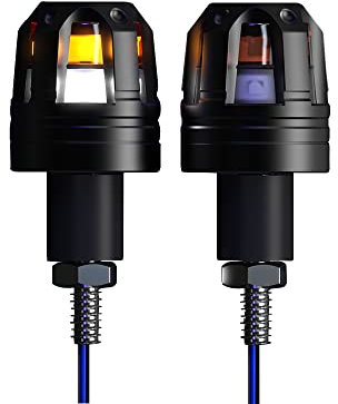 Riloer 2pcs 12V LED Motociclo Indicatori di Direzione Lampeggianti, Alto Luminoso Manubrio Fine Maniglia Spina Luci Bici Grip Bar Strobo Segnalazione Laterale
