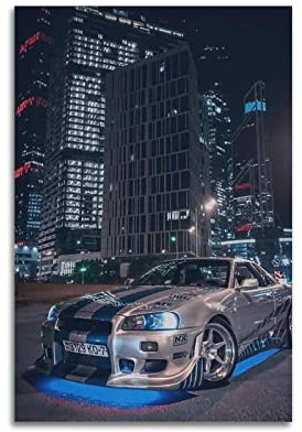 HALOUB Rennwagen-Poster für Nissan GTR R34 Sportwagen, dekoratives Gemälde, Leinwand, Wand- und Kunstbild, Familienschlafzimmer-Dekor, 30 x 45 cm