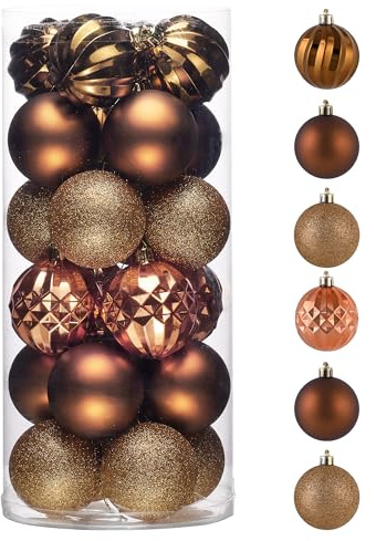 Valery Madelyn Weihnachtskugeln,24stück Christbaumkugeln Weihnachtskugel mit Geschenkpaket, Weihnachtsbaumschmuck Christbaumschmuck mit Aufhänger,deko Weihnachten,Thema Bronze