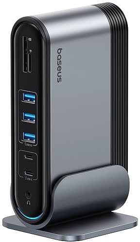 Baseus Estación de Acoplamiento USB-C 17 en 1 para 3 Monitores 4K@60Hz - Adaptador Hub con 2 HDMI, DisplayPort, 5 Puertos USB, PD 100W, Ethernet Gigabit para HP/Lenovo/Dell/Macbook/Surface Laptop
