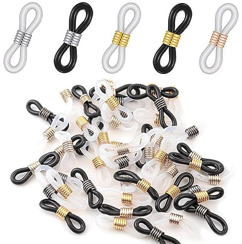 FRXVUC 40 Stück Brillenkettenenden, Brillenkette Anschlüsse, Silikon Brillenverbinder, Brillenkettenhalter, Brillen Kettenverbinder Enden für Brillenkette/-Halter Brillenkette Enden