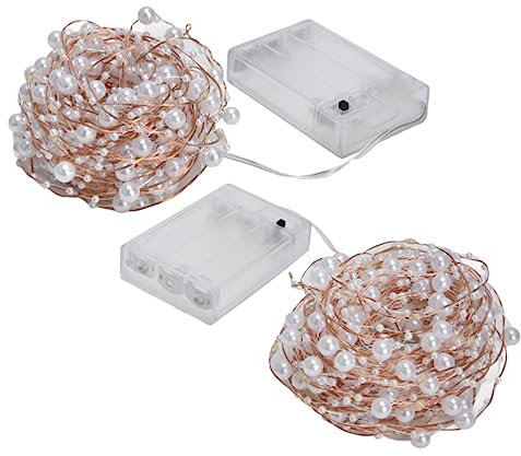 HERCHR Perlenperlen-Lichterkette, 2 Stück, 10 M, Batteriebetriebene Lichterkette, Perlen-Lichterkette, Warmweiße Kupferdraht-Lichter Für Drinnen Und Draußen