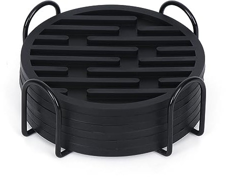 ALXBSONE Untersetzer Gläser, 6er Set Silikon Rund Tisch Untersetzer-Set, Absorbierender Tassenuntersetzer, Coasters für Wohnkultur(Schwarz)