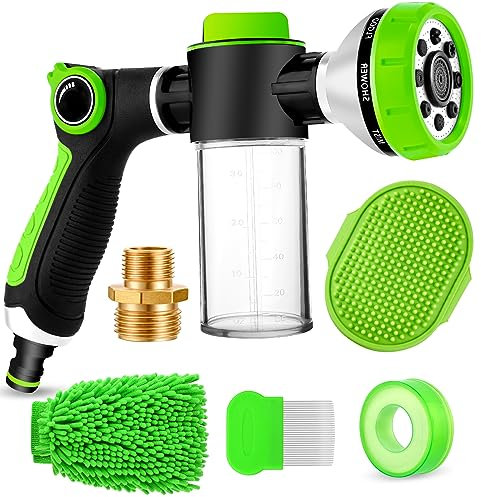 2-in-1 Pup Jet Dog Wash Hose Attachment with Soap Dispenser, 8 Sprayer Modes, Ideal for Car Wash and Pet Shower