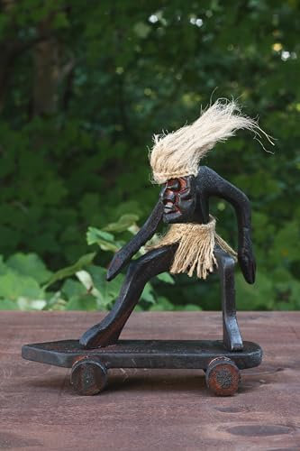 G6 Collection Handgefertigte primitive Tribal-Statue, Skulptur, Tiki-Bar, handgefertigt, einzigartiges Geschenk, Heimdekoration, Akzentfigur, Dekoration, Kunstwerk, handgeschnitzt (Skateboarding - B)