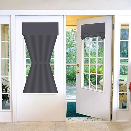 Blackout Door Curtains,French Door Blinds No Drill Stick on Curtains Self Adhesive Blackout Shades For Privacy and Thermal front Door Blinds Tie up Shade