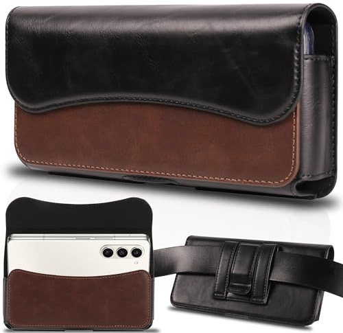 INGIDO Handy Gürteltasche Premium Leder Tasche mit Gürtelclip Handytasche für iPhone 15 Pro Max 14 Pro Max 13 Pro Max 12 Pro Max 11 Pro Max 15 Plus 14 Plus, Galaxy S24 Plus, S23 Plus, Braun-Schwarz -L
