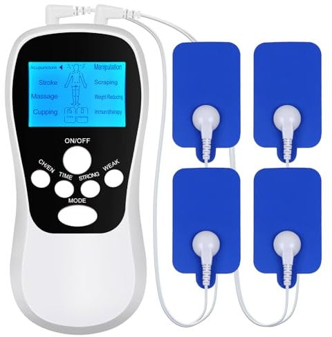 CLIUNT TENS Machine Muscle Stimulator for Pain Relief, Rechargeable TENS Unit Muscle Stimulator, Body Acupuncture Massage Machine with 8 Massage Modes 4 Patches for Arthritis Sciatica