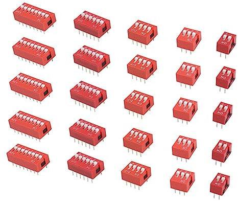 Angoily 35pcs DIP Slide Coding Switch 2.54MM Plug Outlet Toggle Switch Red 1-8 Position Electronic Circuit Board Set
