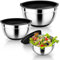 Homikit Rührschüssel, 3-teilig Edelstahl Schüssel mit Deckel & Silikonboden, Schwarz Salatschüssel für Mischen Verrühren Servieren, 1L / 2,5L / 4,5L