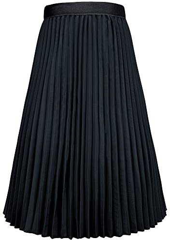 Happy Cherry - Jupe longue plissée taille haute élastique pour fille - Jupe trapèze d'été décontractée - Couleur unie - Classique - Avec doublure - Pour enfants de 4 à 16 ans, Noir , 9-10 ans