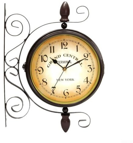 Zoegneer Vintage doppelseitige Wanduhr Mode Zug Grand Station Stil Uhr Cafe Decoratio für 360 Grad Drehung