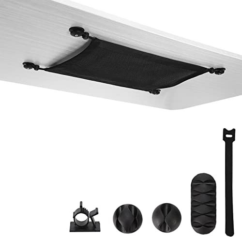 WurdeWindig Cable Management Net Under Desk - Cable Manager Kit-Flexible Under Desk Mesh- PC Cable Organization.(Black,40 * 28 cm)