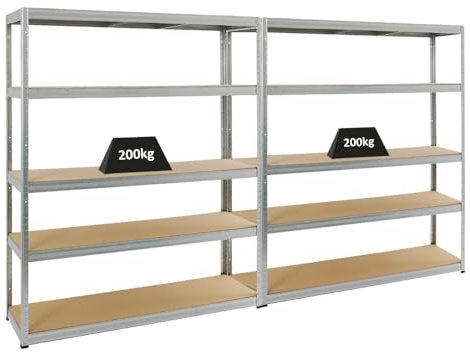 PROREGAL Mega Deal 2er-Set Schwerlastregale Giant Elephant 180x150x45cm mit 5 Ebenen Fachlast 200kg Verzinkt, Kellerregal, Steckregal, Garagenregal, Lagerregal