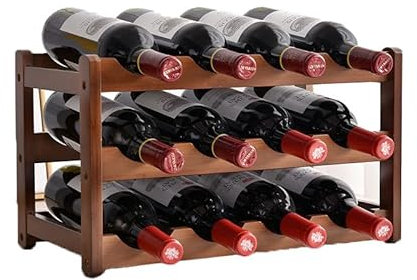 Yagosodee Portabottiglie di Vino, Portabottiglie Orizzontale, Cantinetta in Legno di Noce, 3 Ripiani, 12 Bottiglie(43 * 23,5 * 25cm), Marrone Bottles of