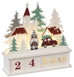 Konstsmide LED Holzsilhouette Santa mit Datumswürfel, mit 6h Timer, 4 warm weiße Dioden, batteriebetrieben, Innen, 0,24W, 2 x AAA 1.5V (exkl.) - 3223-250