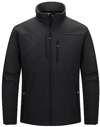 33,000ft Men's Softshell Jacket Waterproof Light Work Jacket Stand Collar Hiking Jacket Fleece Lining, Black XXL