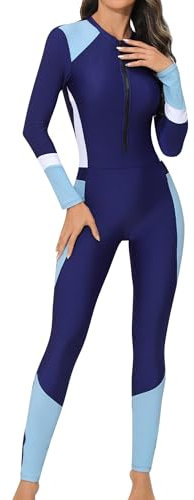 SEAUR Trajes de Surf Deportivos con Cremallera Mujer Bañador de Buceo Protección Solar Rashguard Completo 1 Pieza para Kayak Playa Piscina Azul 3 M