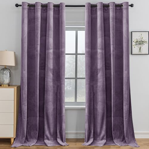YSTELLAA Gardinen Samt 2er Set, 140×225 cm, Verdunklungsvorhänge Mit Ösen, Vorhang Blickdicht Wohnzimmer Modern, Thermovorhang Schlafzimmer, Schallschutz Vorhang, Blackout Curtain, HellLila