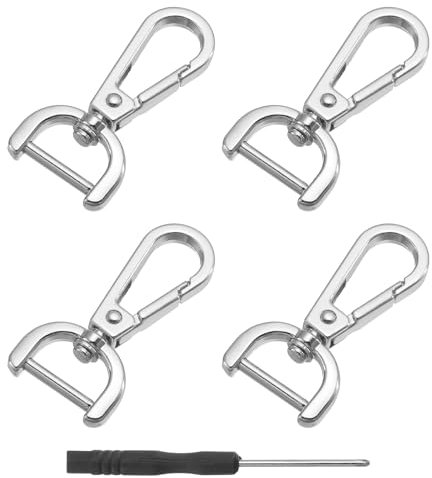 QUARKZMAN 4pz Ganci Girevoli con Moschettone, 15mm(5/8) Chiusura Girevole in Metallo, Ring a D Gancio a Scatto Staccabile Metallo con Cacciavite per Creazione Borse Portachiavi, Argento
