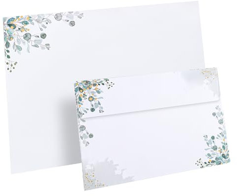 40 Stück Briefpapier mit Umschlag Gedrucktes Blattmuster Briefumschläge C6 für Einladung zum Heiligen Abendmahl、Brautpaar Grußkarten、Bankett Einladungen Danksagung