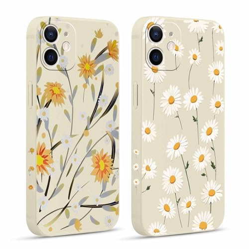 Pnakqil 2 stück Handyhülle für Apple iPhone 12 Mini 5,4, Chrysantheme Blumen Hülle lustiges Funny Hülle Muster Aesthetic Design Schutzhülle Silikon Slim Stoßfest Kratzfest Case, 13