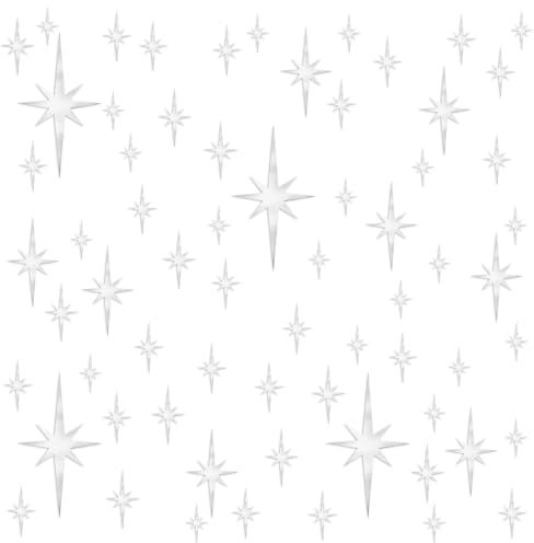 Trinkrittey 108 Pcs Silber Spiegel Wandaufkleber Sterne 3D Wandtattoo Spiegel Sterne Abnehmbare Spiegel Sticker Sterne Acryl Spiegel Sterne Selbstklebend für Home Wohnzimmer Schlafzimmer Dekor