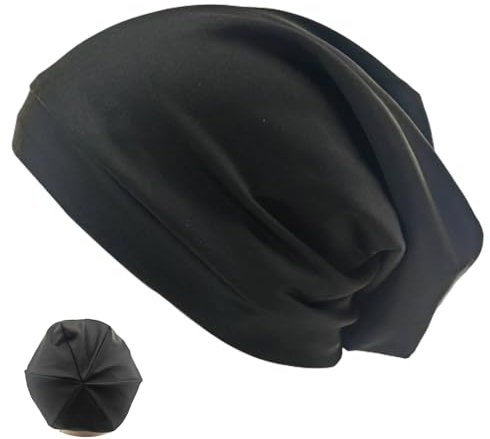 Xuigort Verstellbare Mütze Damen Herren, Klassische Damen Beanie Mütze, Herren Jersey Longbeanie, Slouch Weich Dünne aus Baumwolle, Unisex, Elastisch Laufmütze für Alle Jahreszeiten(Schwarz)
