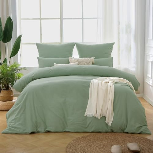 ATsense Bettwäsche 135x200 4teilig - 100% Baumwolle Gestreift Grün, Öko-Tex Zertifiziert Hypoallergen Atmungsaktiv, 2 Bettbezug 135x200 und 2 Kissenbezüge 80x80