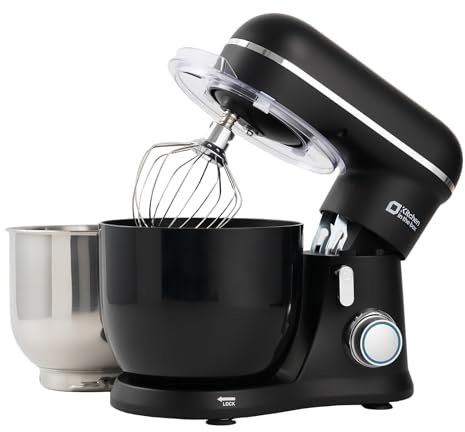Kitchen in the box Small Stand Mixer, Mini Food Mixer for Baking with Two 3.5L Bowls, Dough Hook, Whisk, Beater, 10 Speed Settings Portable Lightweight for Daily Use (Black)