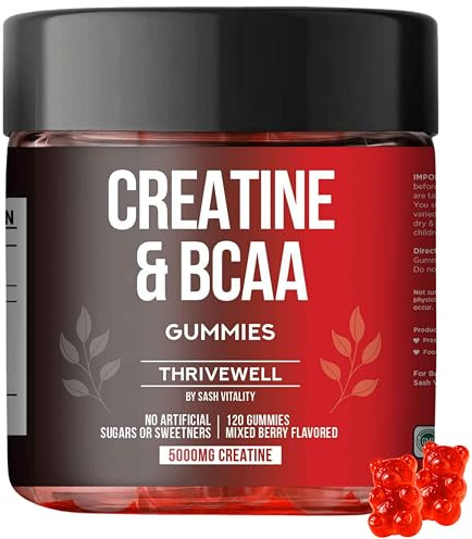 Creatine Monohydrate Gummies 5000mg with 1000mg BCAAs | 3rd Party Lab Tested | 45 Days Supply | Naturally Sweetened | No Artifical Sugars | Premium Vegan Gummies | Mixed Berry Flavour