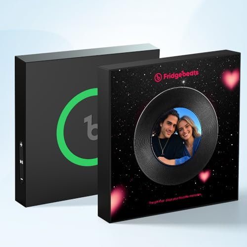 Personalised Music Album Fridge Magnet - Can Play Songs & Adjust Volume - Custom Music Player Refrigerator Magnet with Photo & Picture, Christmas Anniversary Valentine's Day Gifts for Couples Him Her