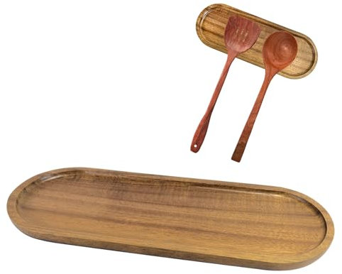 Ladle and Spoon Holder, Natural Retro Wood Spoon Rest Kitchen Spoon Rest for Countertop Cutlery Holder for Spatulas Spoons Tongs and More Cooking Utensil - 23 x 10 x 1.5 cm / 9 x 3.9 x 0.6 in - Dark