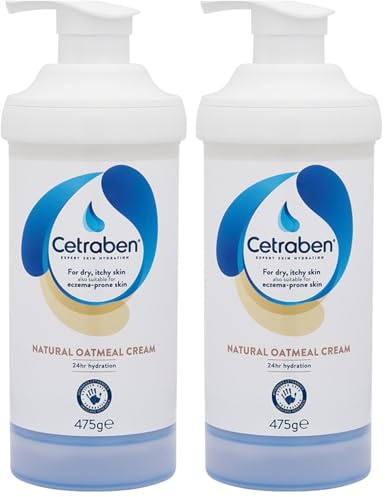 Cetraben Natural Oatmeal Cream, For Dry, Sensitive & Eczema-Prone Skin, Provides 24 Hour Hydration, Soothing, Lightweight and Quick Drying, For Daily use on the Body and Face, 1 x 475g (Pack of 2)